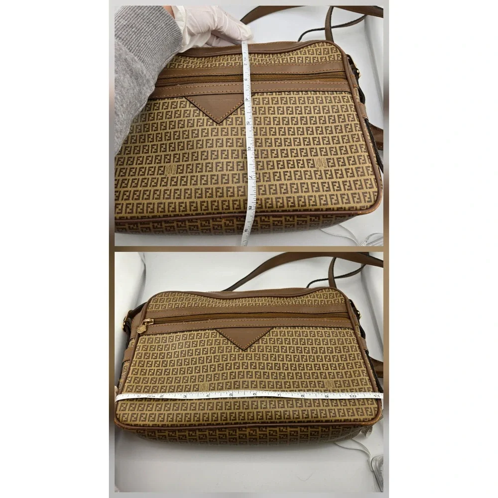 Fendi Vintage Zucca Monogram Crossbody Bag Brown Canvas Leather Camera Bag